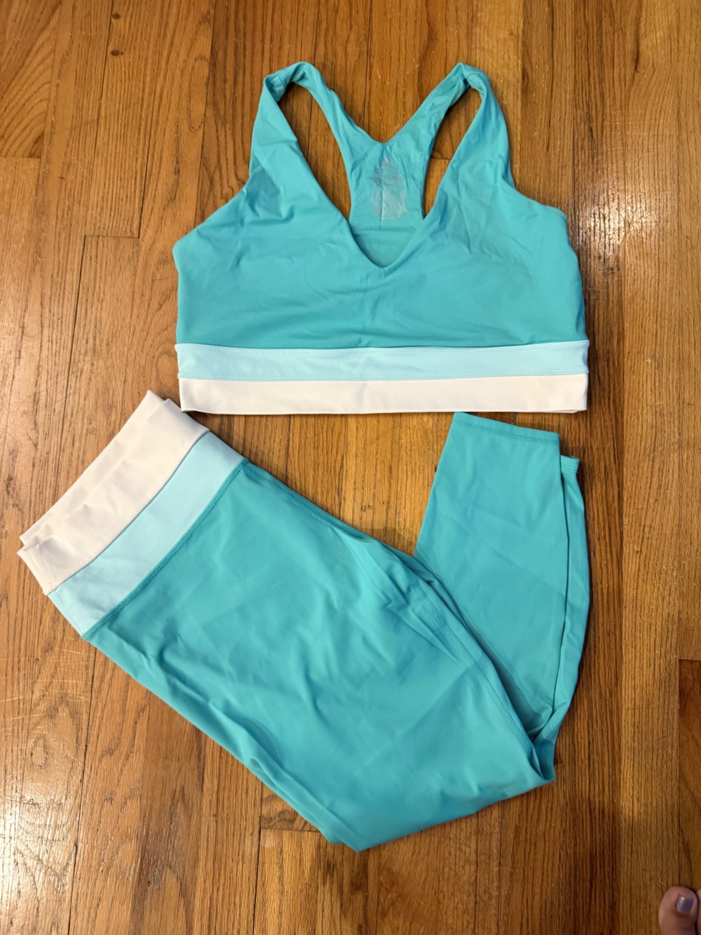 JoyLab Aqua Two-Piece Swim Set with White Trim